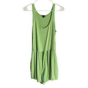 Splendid Striped Knit Romper Lime Green White Pockets Sz Small Scoop Neck